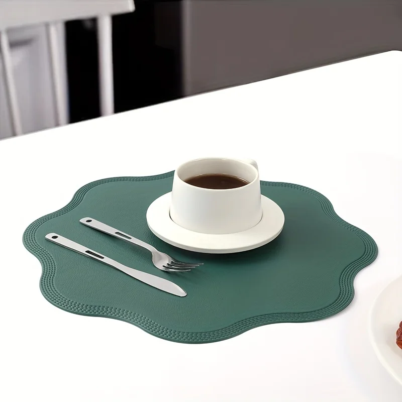 Flower Shaped Embossed Faux Leather Placemats – 38cm Round Dining Table Mats in 1pc, 4pcs or 6pcs Sets - Image 3