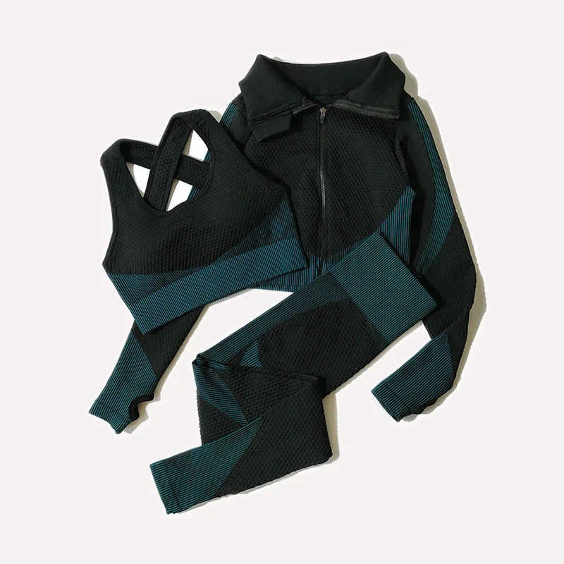Seamless Women’s Gym Set – 2-Piece & 3-Piece Activewear with Long Sleeve Zip Jacket, Vest Top & High Waist Leggings - Image 16