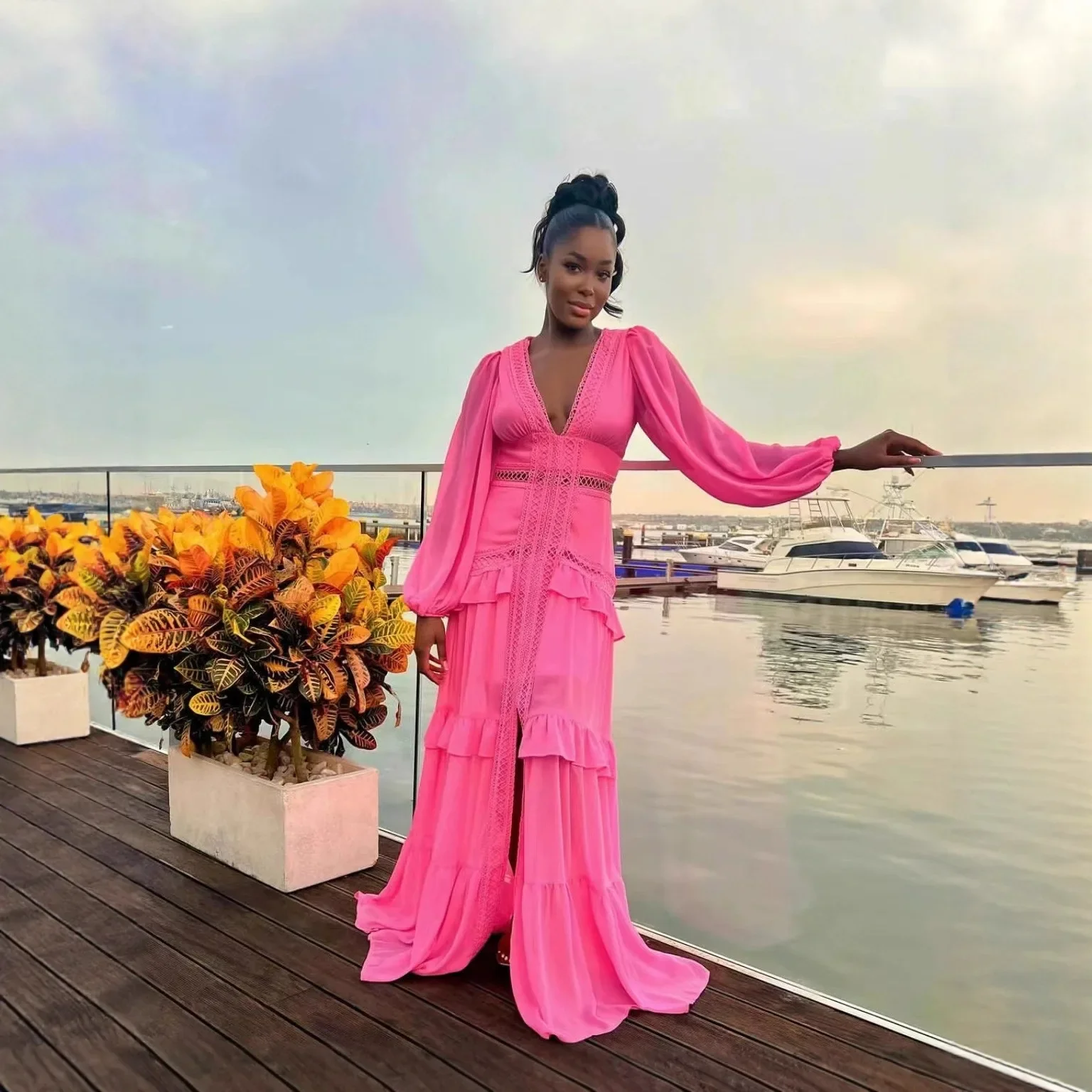 Seralyn Tiered Maxi Dress with Long Sleeves – V-Neck Wedding Guest Dress, Holiday Dress & Occasion Maxi - Image 8