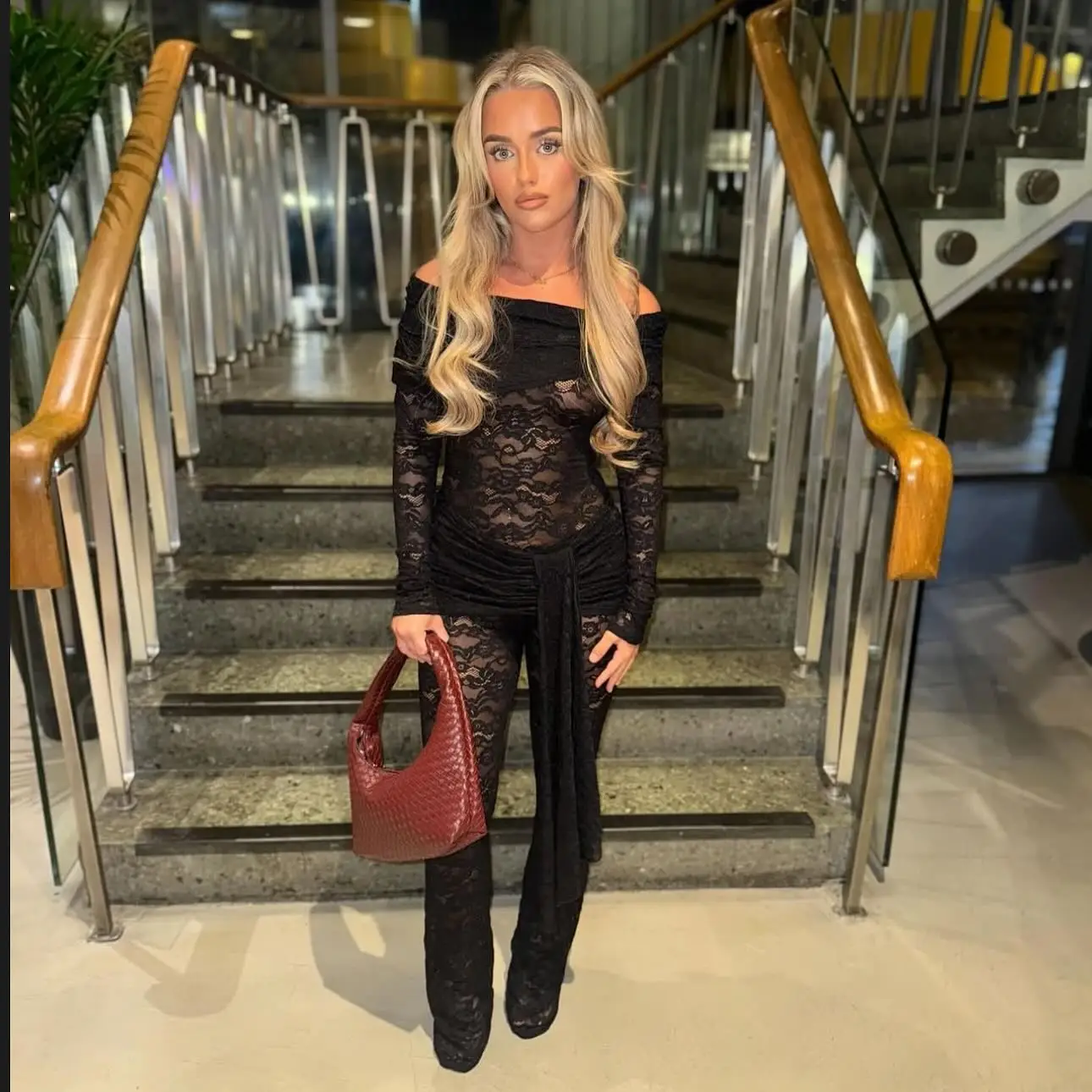 Valerisse Lace Off Shoulder Jumpsuit with Draped Waist Detail – Sheer Bodycon Evening, Party & Special Occasion Jumpsuit - Image 8